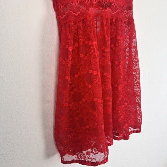 Carrie Amber Women's Intimates Red Laced Cami Slip Sweetheart Dress Size Medium - Picture 9 of 10